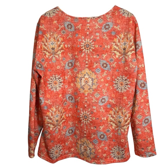 Boho Chic Floral V-Neck Top XXL Multicolor Long Sleeve Pullover Bohemian Blouse - Picture 7 of 15